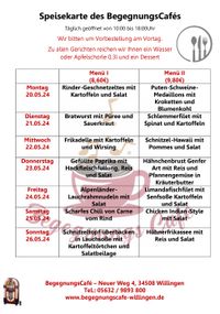 Speisekarte Begegnungs-Caf&eacute; 20.05.24-26.05.24